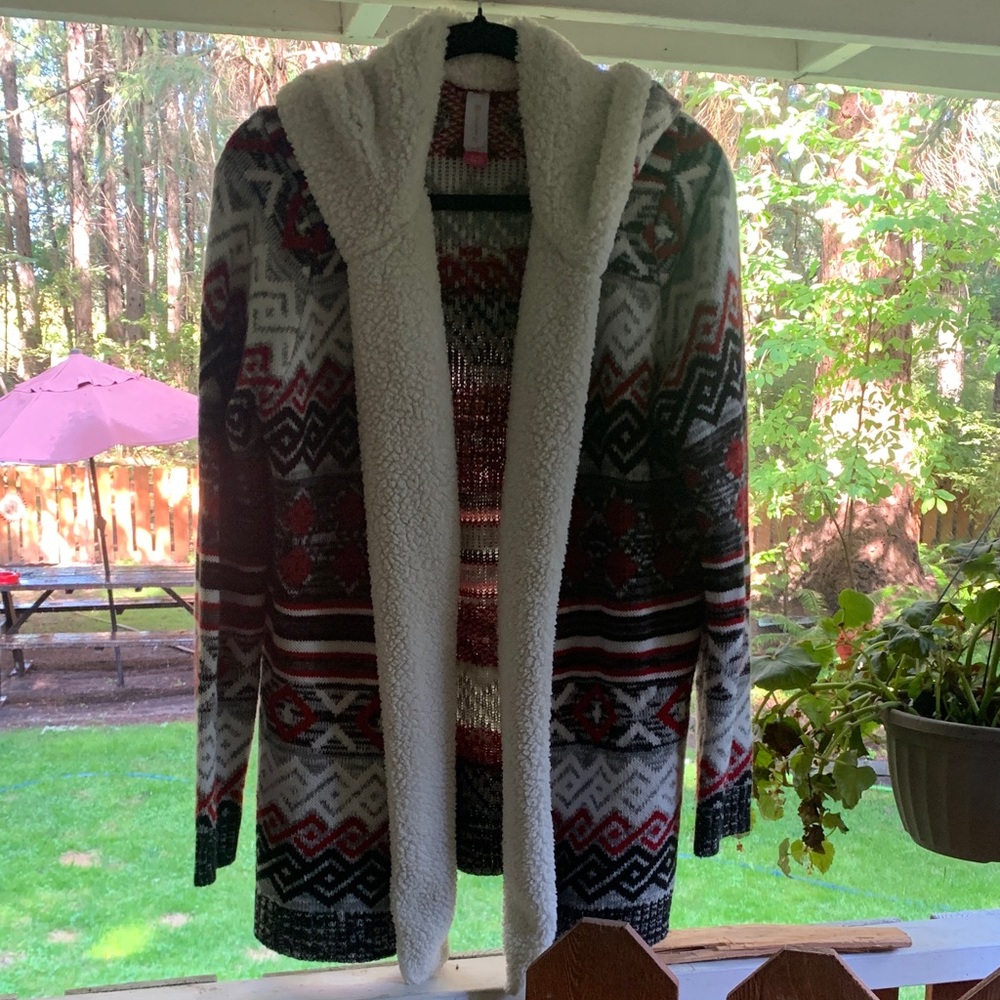 No Boundaries Red and Black Patterned Cardigan
